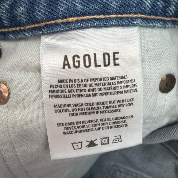 Agolde Jeans Denim 90s Mid Rise Loose Distressed Button Fly Blue Holes Retro 25 - Picture 9 of 9